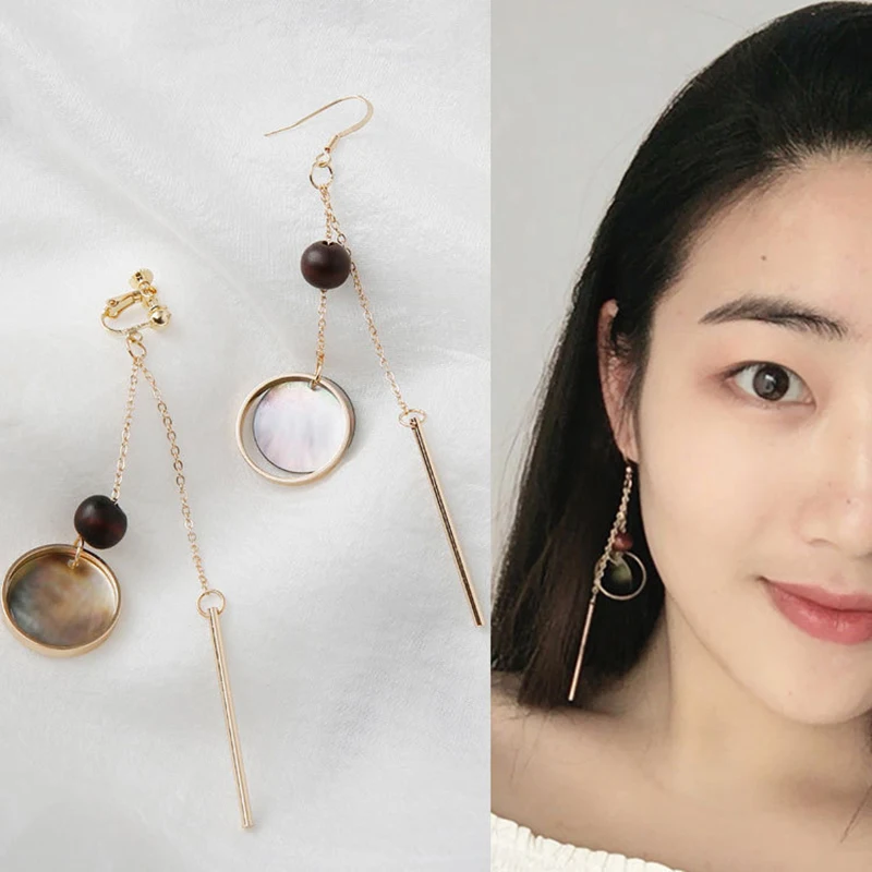 NIELSEN New Women's Long Party Earring Jewelery Natural Sea Butterfly Shell Ear Cuff Logs Earrings Geometric Ohrringe | Украшения и