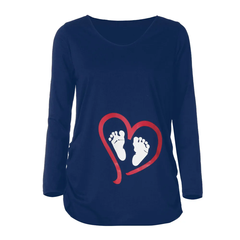 Women Pregnants Long Sleeve Blouse Footprint Print For Maternity Clothes Pregnancy Shirt Breastfeeding Ropa Maternidad | Мать и ребенок