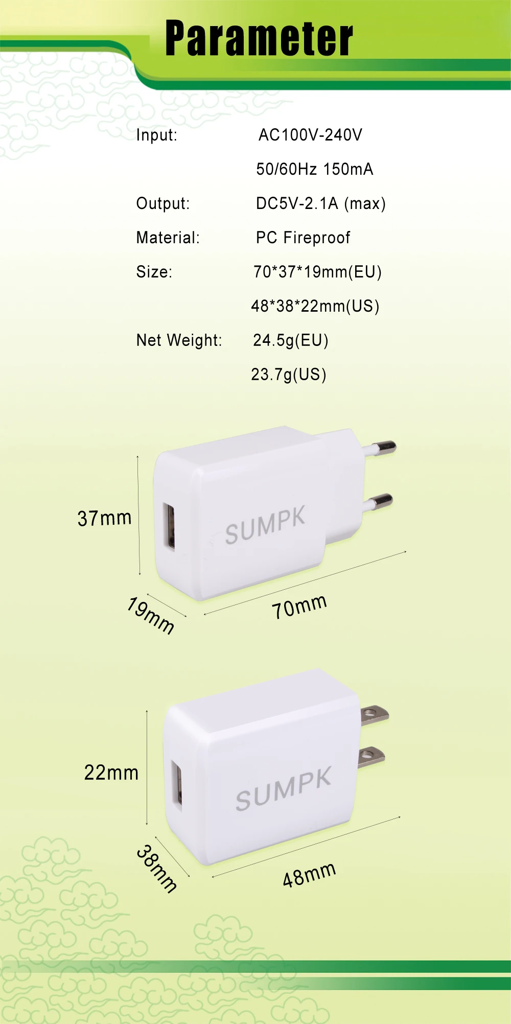 SUMPK 5V2. 1A USB настенное зарядное устройство EU US plug Универсальный мобильный телефон дорожный адаптер питания для iPhone 7 6 6plus для samsung LG htc