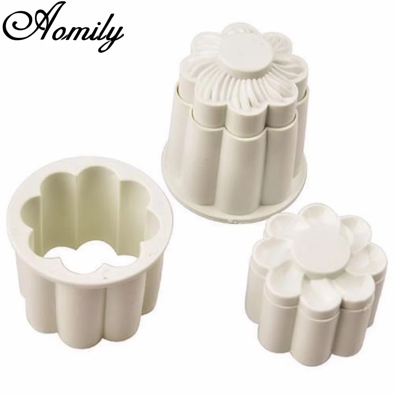 Aomily 2Pcs/Set Flowers 3D Cookies Fondant Cutter Homemade Cake Pastry DIY Baking Embossed Chocolate Biscuit Mold Decorating