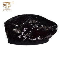 joejerry sequin beret women french beret cap painter hat for party wedding festival black silver