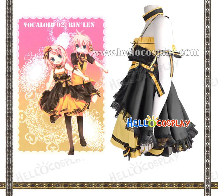 Vocaloid 2 Косплей Kagamine Rin желтое и черное платье Posca иллюстрация версия H008|kagamine rin|cosplay