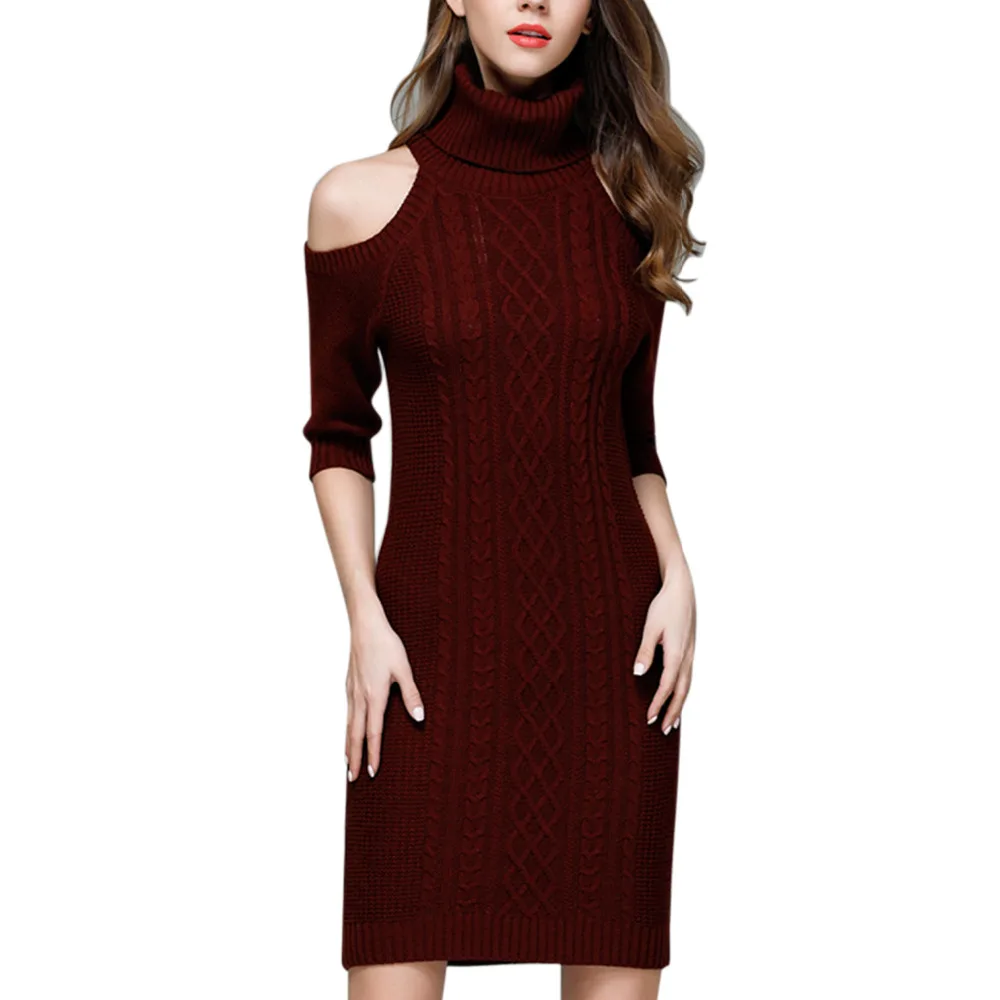 Lisli Женская водолазка с рукавом 3/4 knittedsweaters пикантные открытыми плечами вязаный