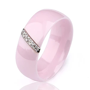 Pink 8mm Новинка, 6 мм, Кристальное керамическое кольцо, кубический цирконий, камень, черный и белый цвет, Женские Ювелирные изделия, обручальное кольцо, подарки для женщин - Цвет основного камня: Pink 8mm