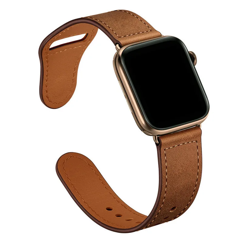 Ремешок для Apple Watch 5 4 3 2 петля для Iwatch ремень 44 мм 40 мм 38 мм 42 мм кожаный модный браслет аксессуар - Цвет ремешка: Retro Brown