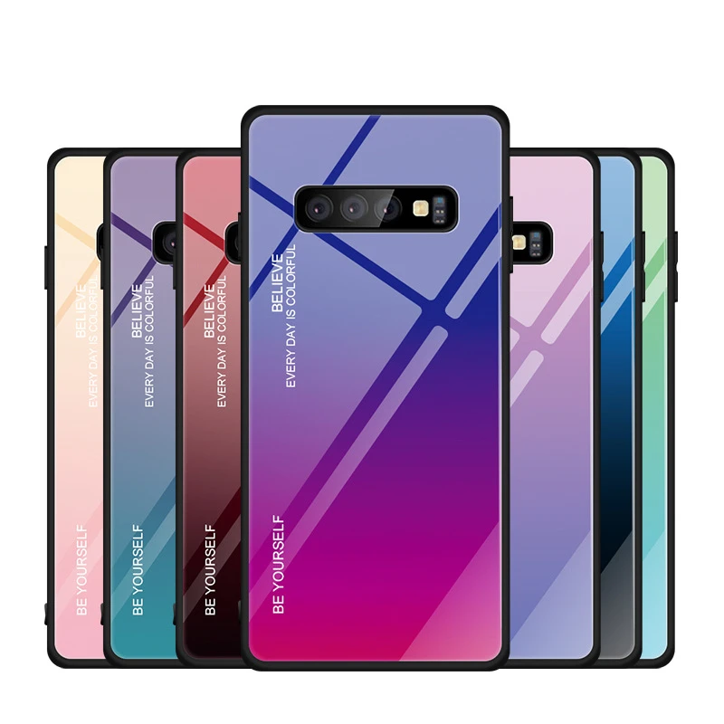 Противоударный чехол из закаленного стекла с градиентом для Samsung Galaxy S20 S10 S8 S9 Plus