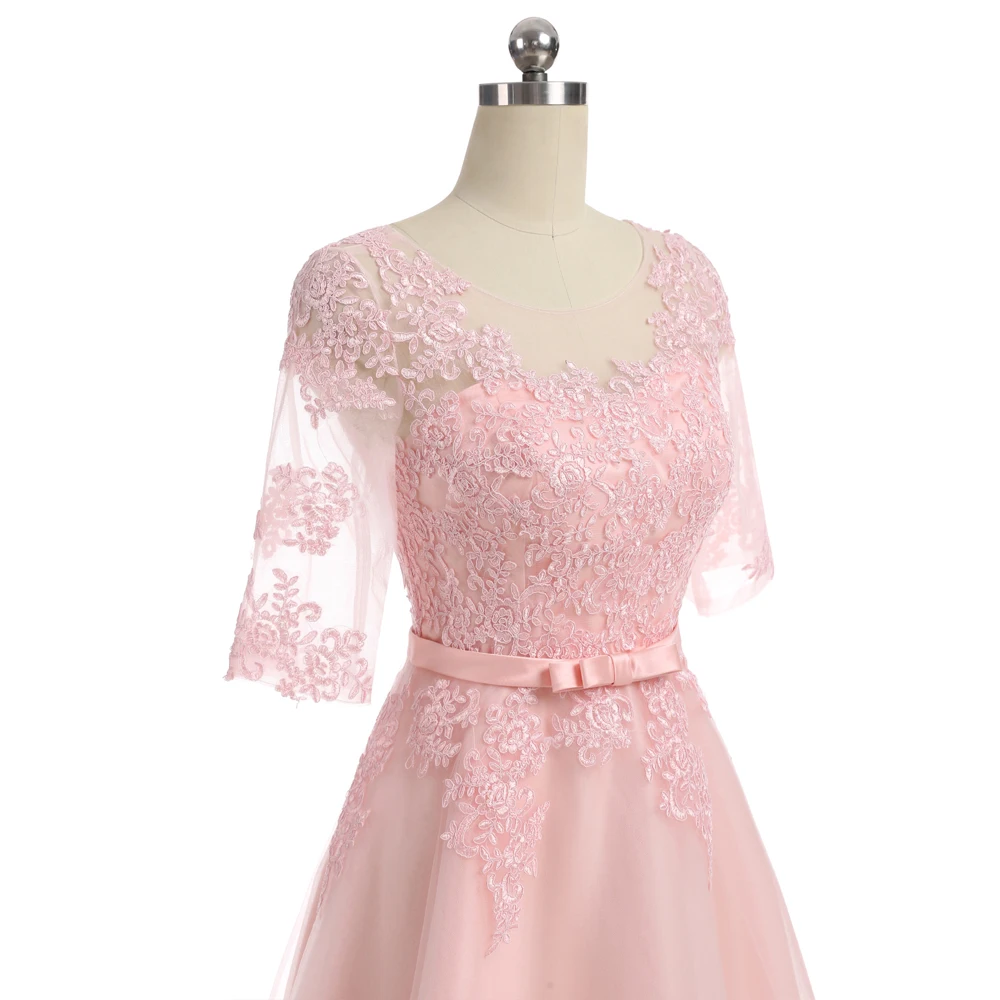 Розовые вечерние платья а силуэта с коротким рукавом Элегантное Длинное