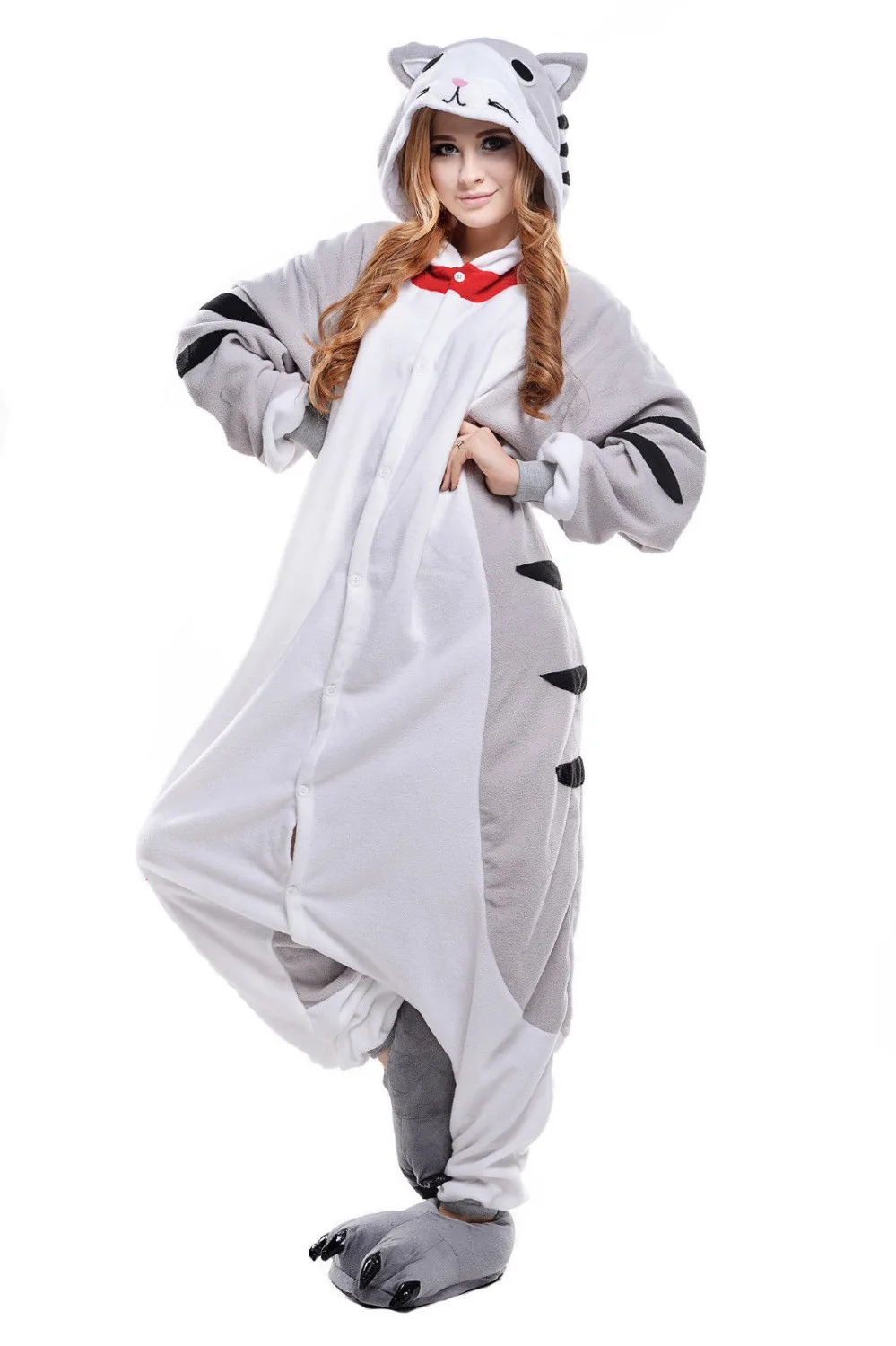 Для мужчин женщин флис аниме серый Кот животных цельный пижамы Новинка