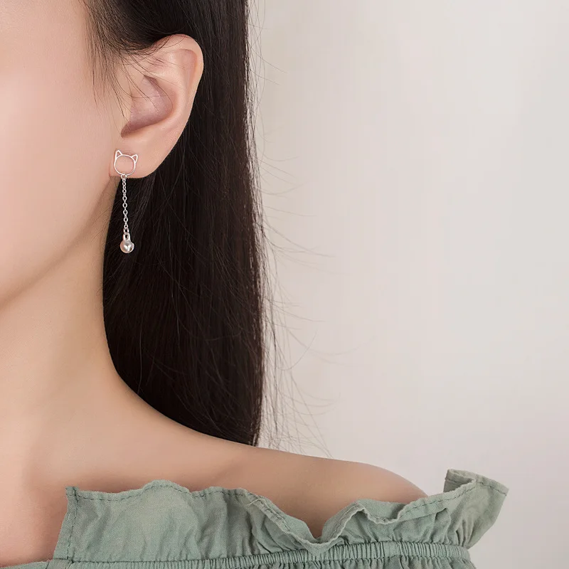

FENGLI Beautiful Korean Style Cat Bell Women Temperament Stud Earring Unique Long Personality Earrings for Girls