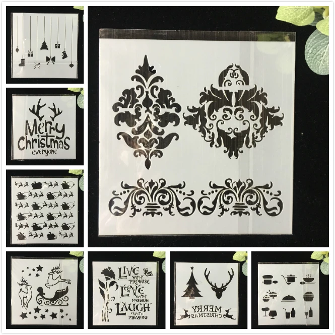 8 шт./упак. (13 см) с рождественскими оленями бутон DIY наслоения Трафареты настенная
