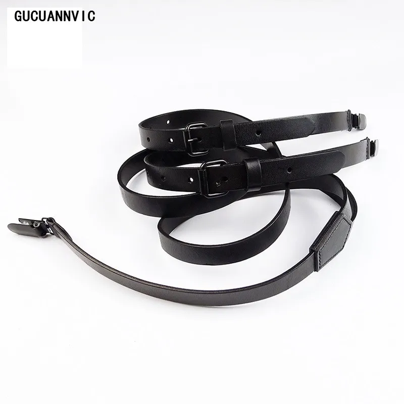 

New Retro high-grade black Genuine leather suspenders men Women head skin stylish tri-clamp suspenders Braces wide 2CM