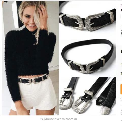 

Fashion Women Lady Vintage Metal Boho Leather Double Buckle Waist Belt Waistband