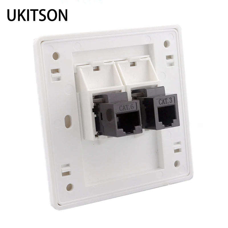 Прямая розетка CAT6 RJ45 с телефонной настенной панелью CAT3 RJ11 86x86 мм для крышки