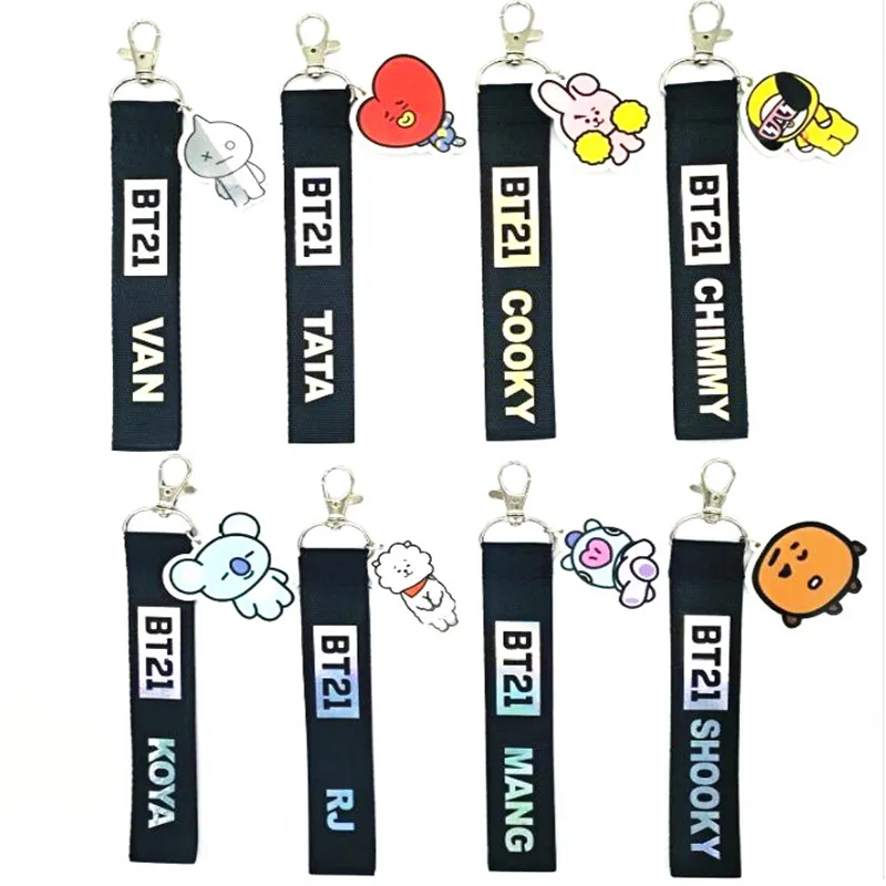 Kpop BT21 official Korean stars BTS cartoon Reflective laser bag holder key chain dolls girl boy Toy Collection H112 | Игрушки и хобби