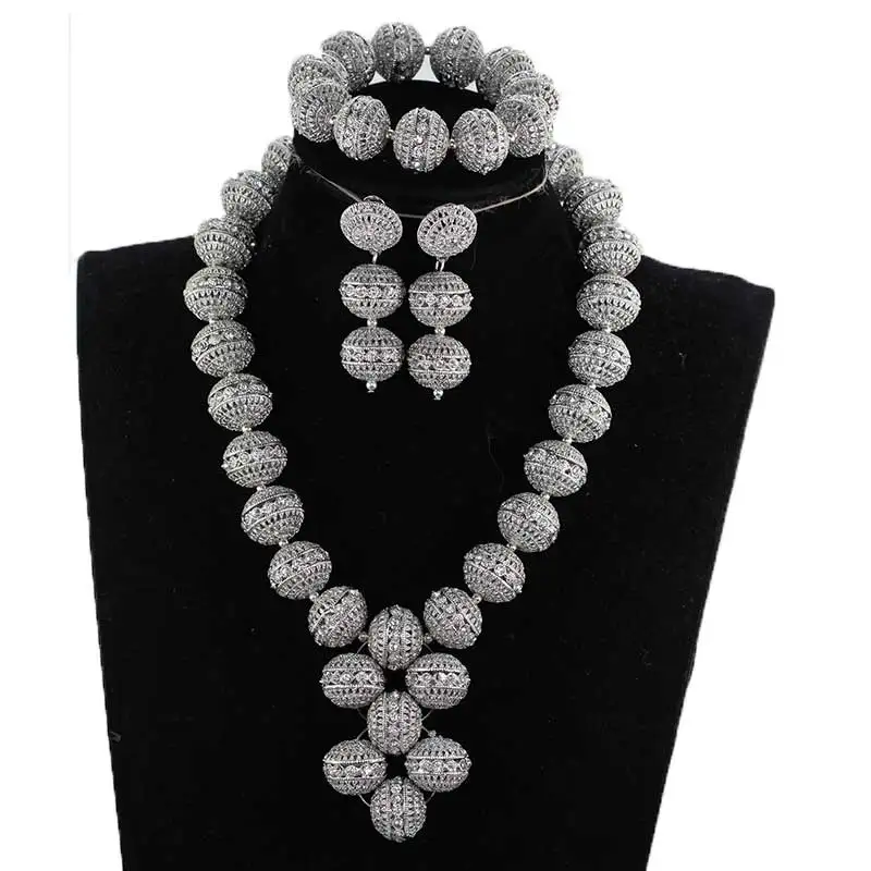 Модный большой серебряный бисерный массивный набор ожерелья индийская