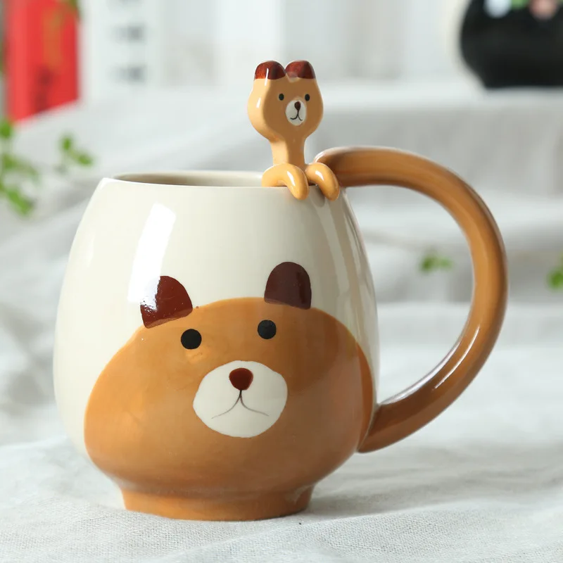Brown Bear Милые чайные чашки с животными, керамические чашки и кружки, кофейная кухонная кружка, мультяшная кошка, свинья, медведь, лягушка, панда, посуда для напитков, Новое поступление - Цвет: Brown Bear