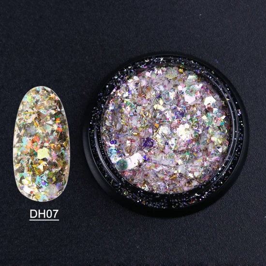 DH07 1 коробка Holo дизайн ногтей блестки хлопья Русалка шестиугольник Блестки Блестящий Порошок хромового пигмента для геля украшения ногтей кончик CHDH01-11 - Цвет: DH07