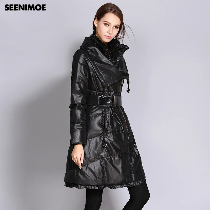 Seenimoe, женский пуховик, s, зимний, размера плюс, длинный, утиный пух, теплый, тонкий, уличный стиль, качественный, пуховик для женщин, Par