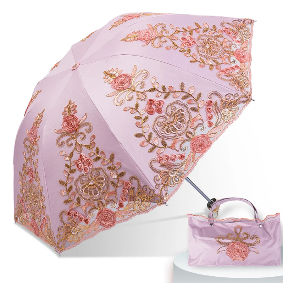 

Lace Rain Sun Umbrella Wedding Women UV Protection Magic Portable Clear Parasol folding Guarda Sol Luxury Ladies Umbrella 40S100