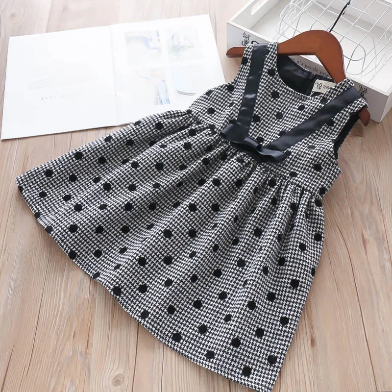 Прекрасный в клеточку для девочек горошек с бантом жилет одежда черный Цвет