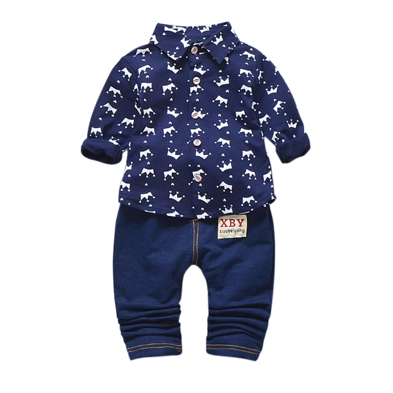 Children's Set Kids Clothing Casual Boy Long Sleeve Fashion Outfits Plaid Print Cotton Sweatshirt Tops Denim Pants |