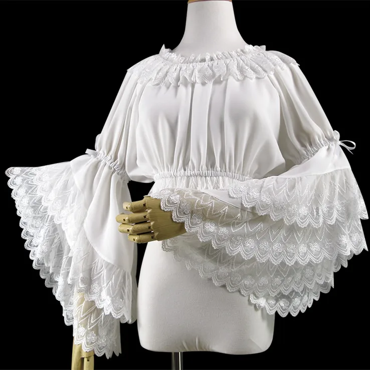 

Classic Lolita Blouse Lace Layered Ruffle Long Sleeve Chiffon White Top