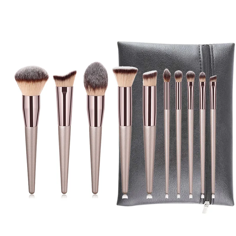 10pcs brush with bag 10 шт. набор кистей для макияжа Профессиональная основа для макияжа Пудра Тени для век Смешивание бровей Косметическая щеточка Kabuki инструмент - Handle Color: 10pcs brush with bag