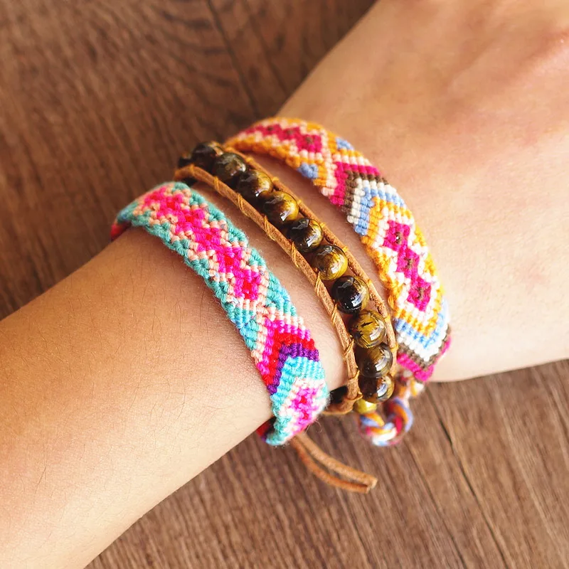 3 шт./компл. тигровый глаз из бусин винтажный богемный комплект кожаного браслет