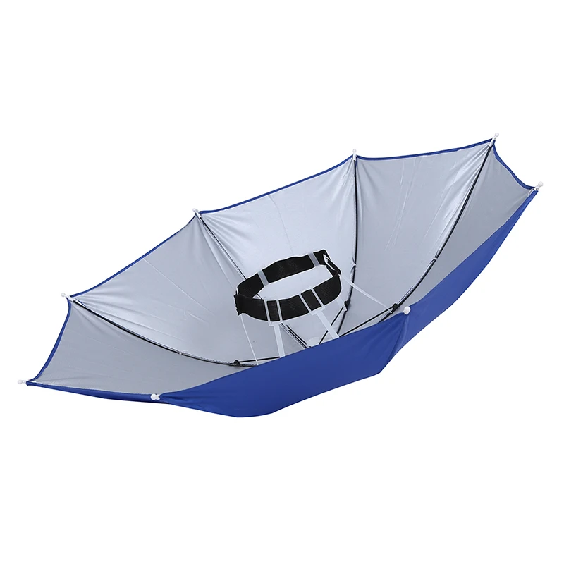 Fishing Elastic Headband Metal Frame Hands Free Nylon Umbrella Hat Blue | Дом и сад