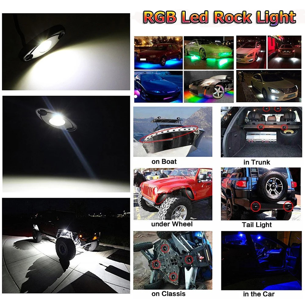 Promotion price 4 Pods RGB Bluetooth Controller Remote 15 DIY Colors Timing Music Flashing LED Rock Light Kit with 4pcs/set | Автомобили и