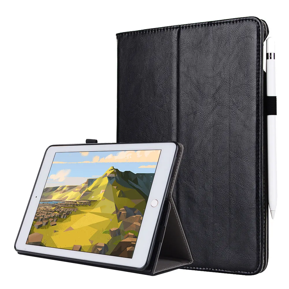 Для iPad Pro 9,7/Air 1 2 смарт-чехол для планшета высокого качества из натуральной кожи+ PU складной чехол-подставка+ отделения для карт+ держатель для карандаша