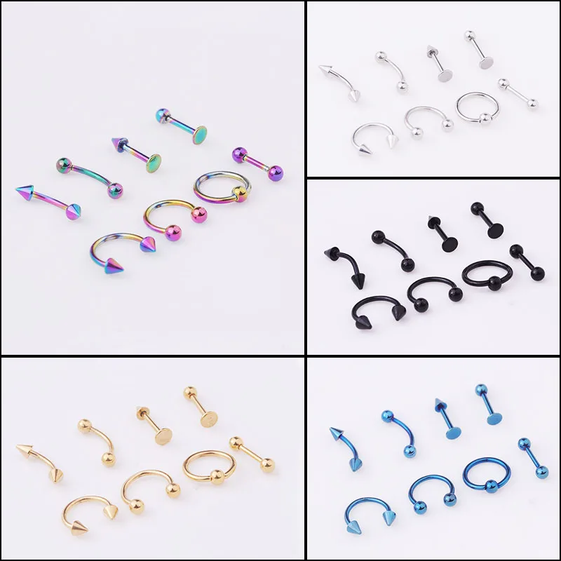 Sellsets Смешанные 8 шт./лот 16 г 316L хирургическая нержавеющая сталь ювелирные изделия для тела Спираль пирсинг, Септум носа губ бровей уха хряща кольцо