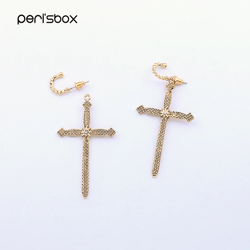 Серьги кольца с крестиком Peri'sBox золотистые хрустальные серьги в стиле барокко