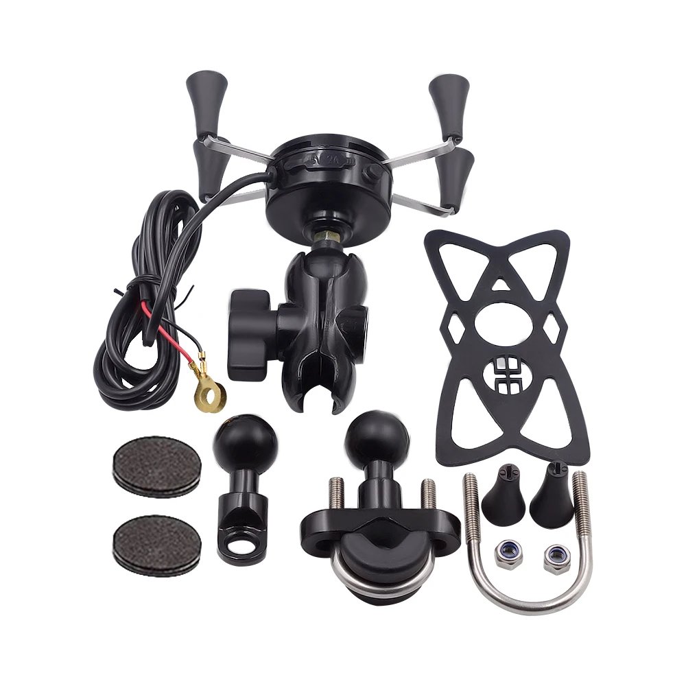 

BuzzLee 2in1 USB Universal Chargeable Motorcycle Phone Holder Motorbike Mount Mobile Rearview Mirror Lazy Phone Stand GPS Holder