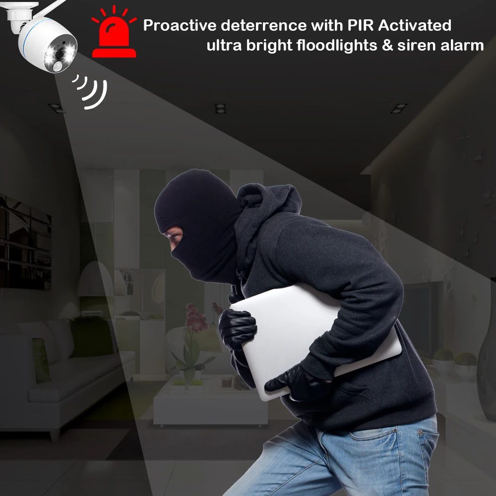 1080P ip wifi camera Floodlight Siren Alarm White Led home security wireless PIR detection outdoor cctv cam | Безопасность и