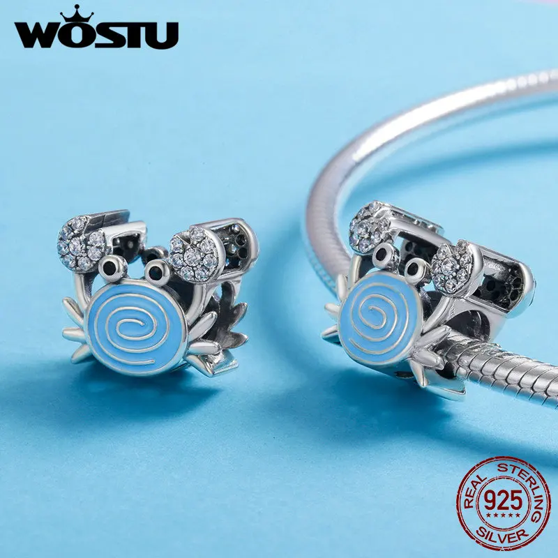 WOSTU 925 пробы серебряный прекрасный прозрачный CZ краб очаровательный бисер Подходит для оригинальных женских браслетов найти ювелирные изделия подарок FIC682