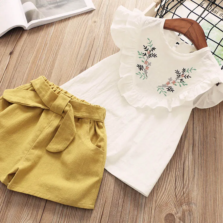 Yellow Комплекты одежды для маленьких девочек коллекция года, летняя одежда для девочек футболка+ шорты детская одежда спортивный костюм для девочек Одежда для детей - Цвет: Yellow