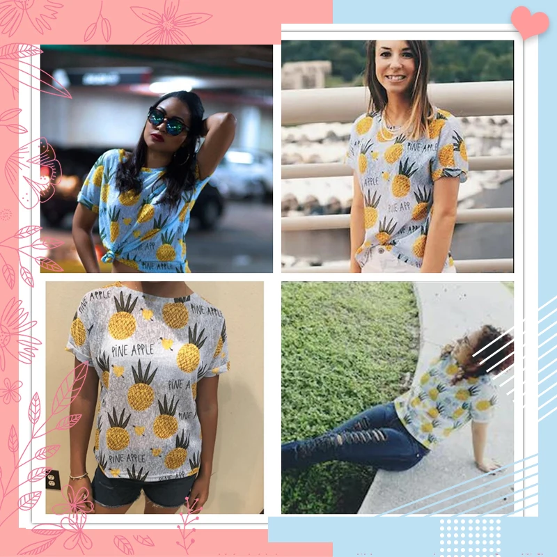 Dotfashion Футболка с принтом ананаса для женщин, топы для отдыха, модная одежда, летняя Женская милая Пляжная футболка с коротким рукавом