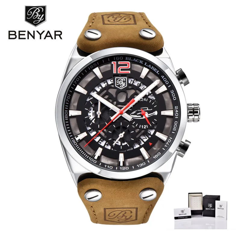 silver red B BENYAR мужские часы Топ Роскошные хронограф спортивные мужские часы модный бренд водонепроницаемые военные часы Relogio Masculino BY-5112M - Цвет: silver red B
