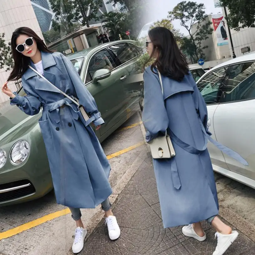 Корейский модный женский длинный секционный Тренч женское осеннее пальто