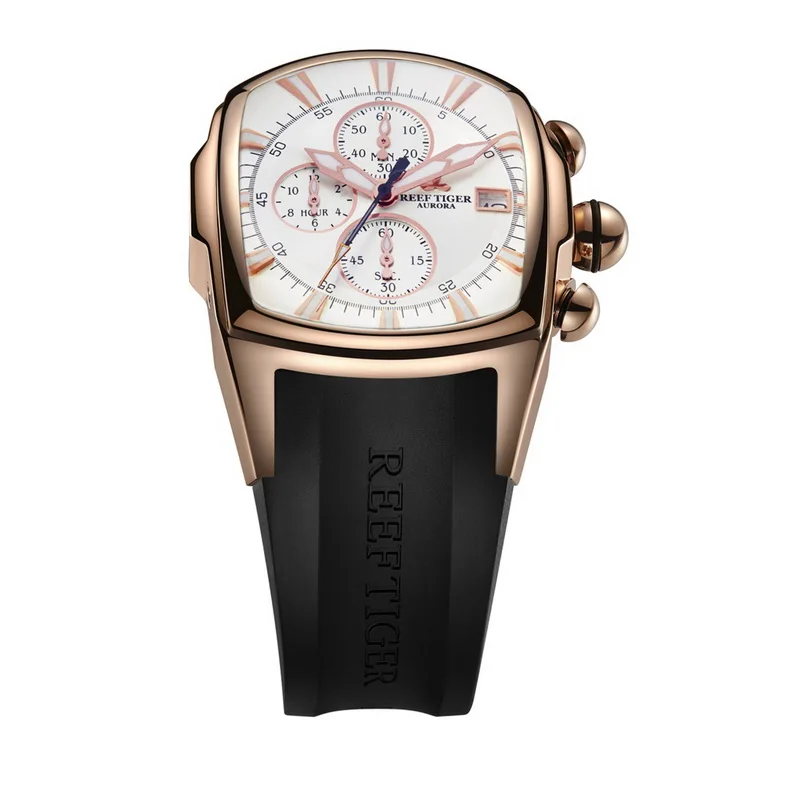 Reef Tiger RGA3069-T мужские многофункциональные кварцевые наручные часы с защитой от воды, хронограф, светящийся-черный