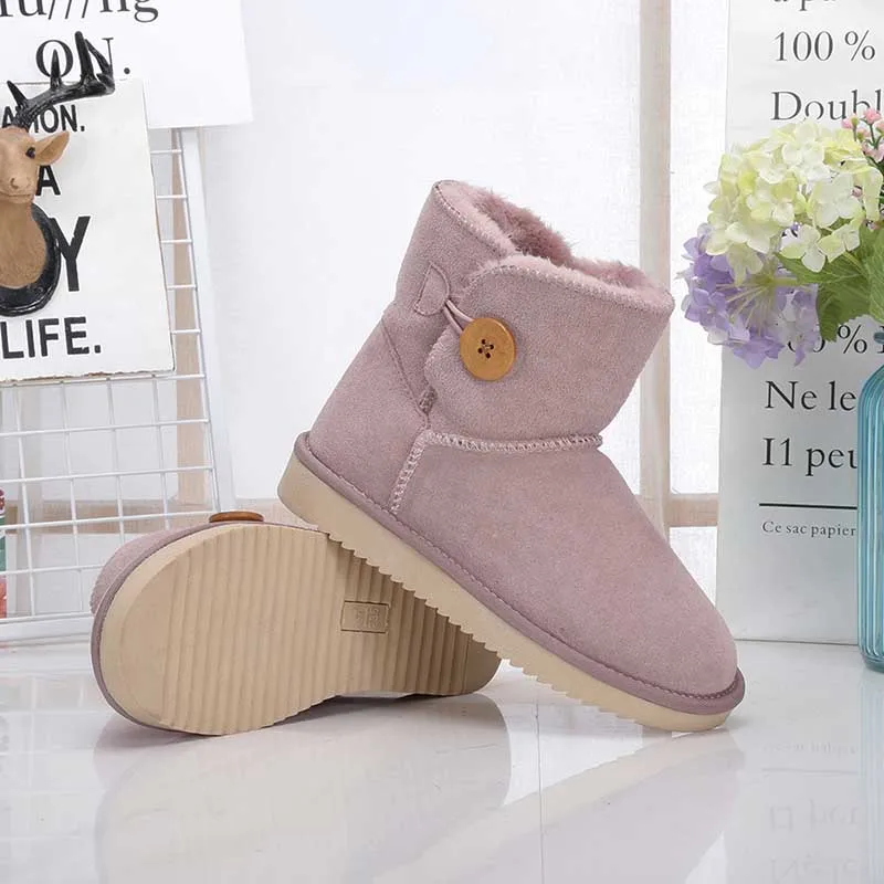 Pink Оптом/В розницу! классические Водонепроницаемые зимние сапоги из натуральной воловьей кожи; теплые женские ботильоны; - Цвет: Pink