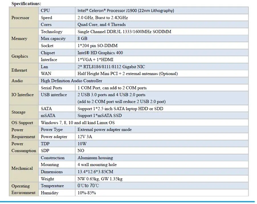 Двойной LAN безвентиляторный мини ПК Windows 10 Linux PFsense маршрутизатор брандмауэр сервер компьютер с Celeron четырехъядерный J1900