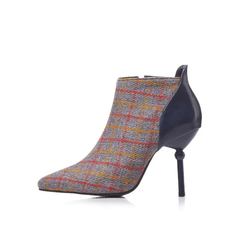 Women Boots Autumn Winter Super High Heel Warm Flock Pointed Toe Zip Ankle Chelsea Shoes 2018 Sexy New Fashion Casual Blue Brown | Обувь
