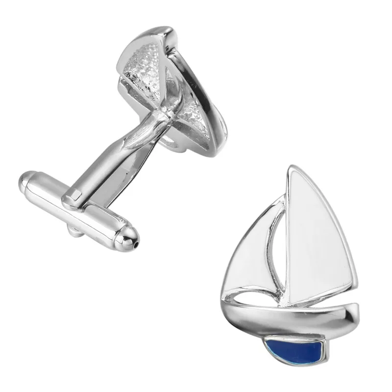 

KC 2017 A pair of high quality silvery blue sailing Cufflinks Wedding gift brand men's shirt cuff Cufflinks