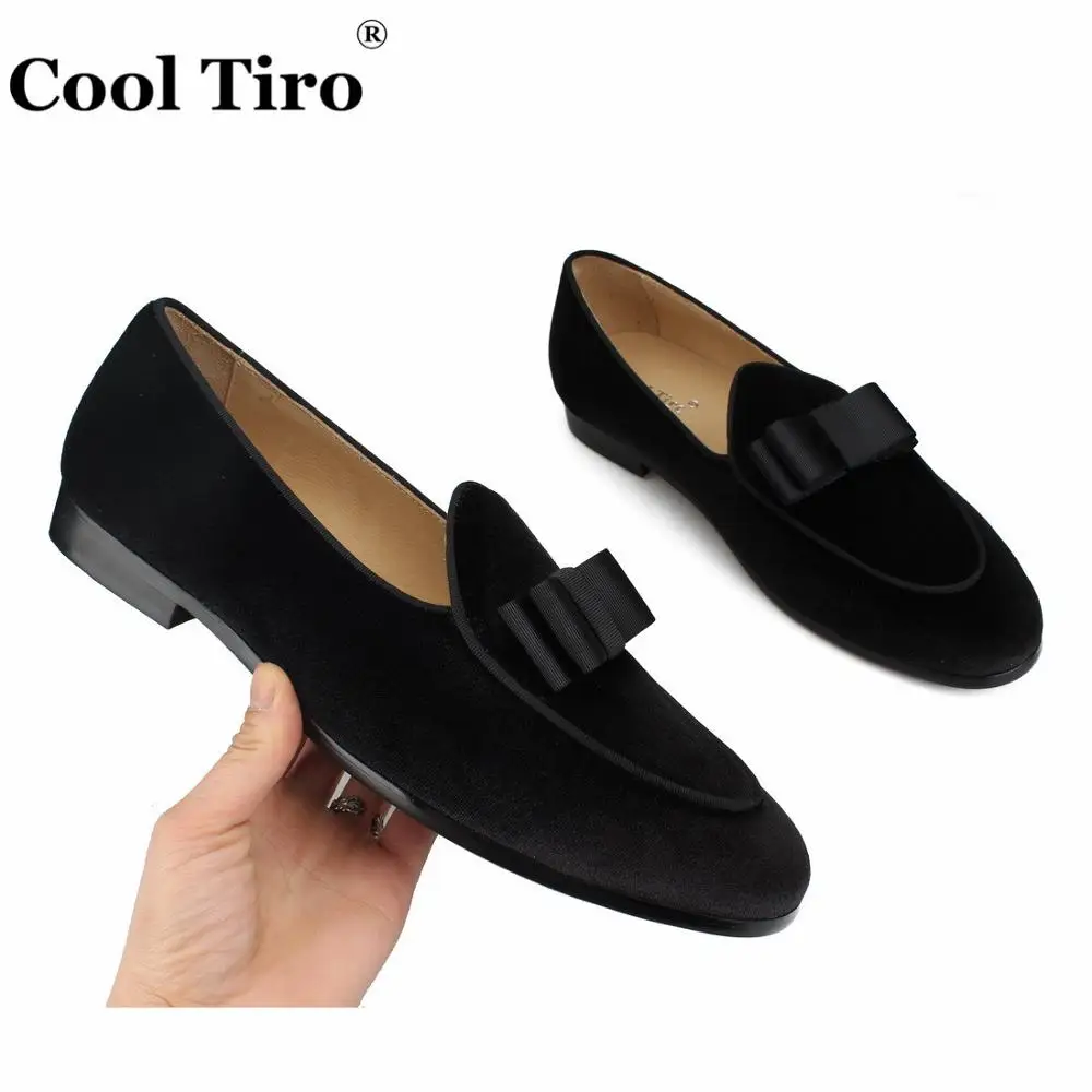 Cool Tiro/черные бархатные туфли мужские лоферы Шлепанцы из натуральной кожи с бантом Мокасины человек Туфли без каблуков Свадебные Мужские туфли Повседневное