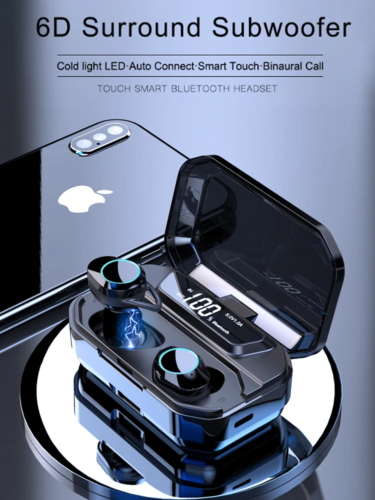 TWS Bluetooth 5 0 наушники с цифровым дисплеем Беспроводная стерео гарнитура 3300MA