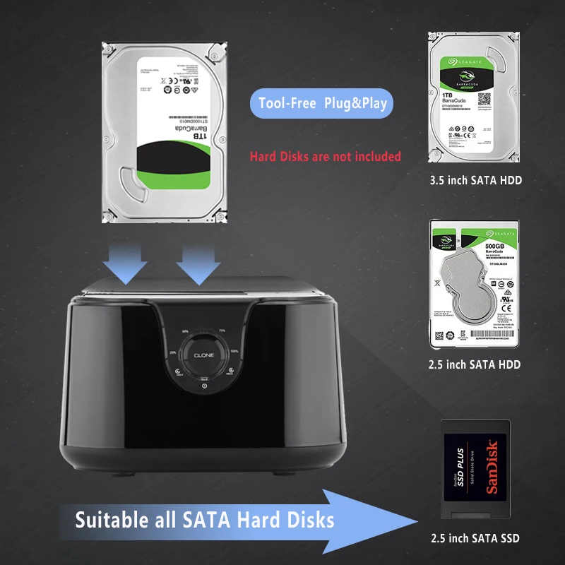 Док станция для жестких дисков с двумя отсеками SSD/HDD док Sata III USB3.0 функция
