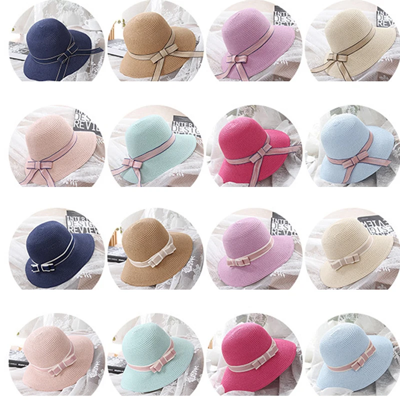 

Handmade Wide Brim Straw Solid Color Sun Hat For Women Simple Foldable Outdoor Leisure Beach Panama Cap Block UV Protection Hats