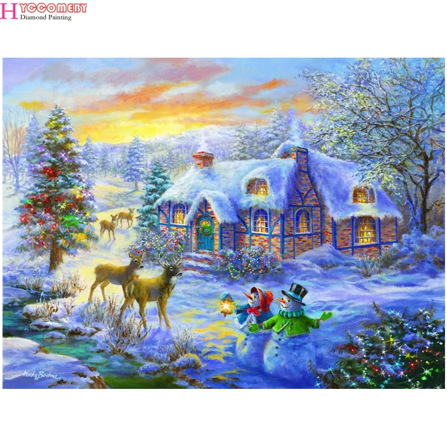 Алмазная живопись сделай сам полный квадратный Daimond PaintingWinter Рождественский